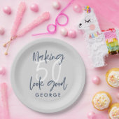 50e verjaardag modern grijs + marineblauw feest papieren bordje (Feest)