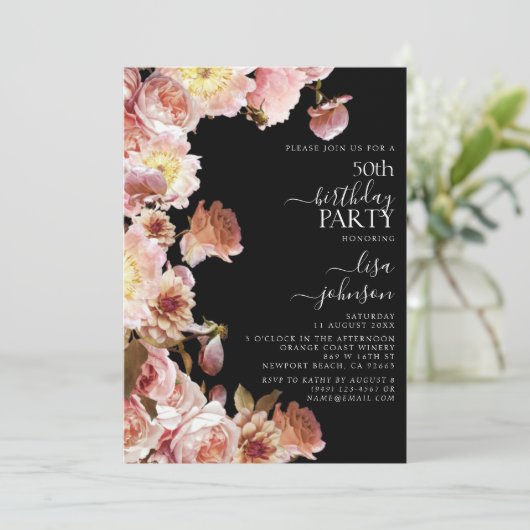 50e verjaardag Modern Moody Donker Roze Script Flo Kaart (Staand voorkant)