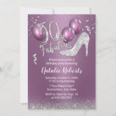 50e verjaardag Modern Paars & Silver Fabulous 50 Kaart (Voorkant)