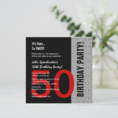 50e verjaardag Modern Red Silver Black Funny D845 Kaart (Staand voorkant)