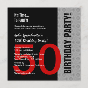 50e verjaardag Modern Red Silver Black Funny D845 Kaart