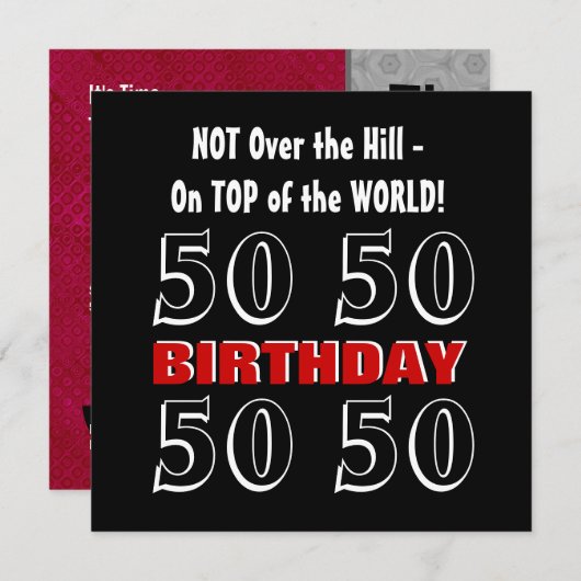 50e verjaardag Modern Red Silver Black Funny Y161 Kaart (Voorkant / Achterkant)