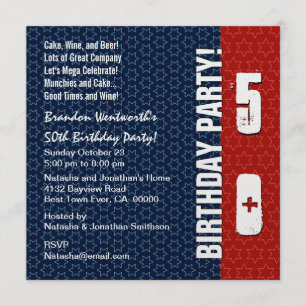 50e verjaardag Modern Red White Stars Metallic Kaart