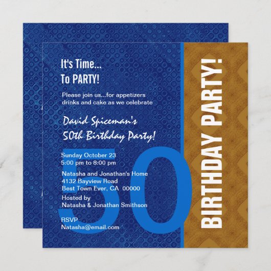 50e verjaardag Modern Royal Blue en Bronze V08 Kaart (Voorkant / Achterkant)