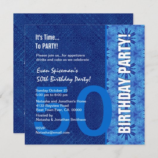 50e verjaardag Modern Royal Blue V10 Kaart (Voorkant / Achterkant)