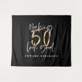 50e verjaardag modern zwart en goud stijlvol wandkleed (Voorkant (horizontaal))
