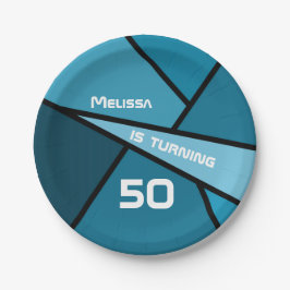 50e verjaardag Moderne Blauwgroen geometrische vor Papieren Bordje