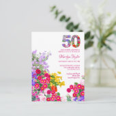 50e verjaardag moderne bloemen uitnodigingskaart briefkaart (Staand voorkant)