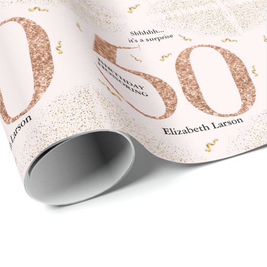 50e verjaardag Moderne Faux Gold Glitter minimalis Cadeaupapier (Rol Hoek)