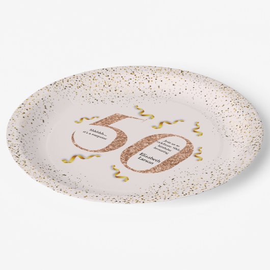 50e verjaardag Moderne Faux Gold Glitter minimalis Papieren Bordje (Gekanteld)