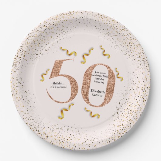 50e verjaardag Moderne Faux Gold Glitter minimalis Papieren Bordje (Voorkant)