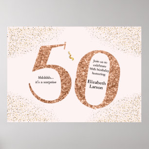 50e verjaardag Moderne Faux Gold Glitter minimalis Poster