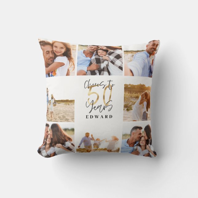 50e verjaardag moderne foto-collage voor zwart en  kussen (Voorkant)