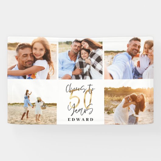 50e verjaardag moderne foto-collage voor zwart en  spandoek (Horizontaal)