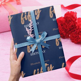 50e verjaardag Moderne Gold & Blue | 50 Cadeaupapier