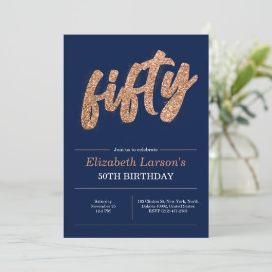 50e verjaardag Moderne Gold & Blue | 50 Kaart (Staand voorkant)