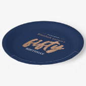 50e verjaardag Moderne Gold & Blue | 50 Papieren Bordje (Gekanteld)