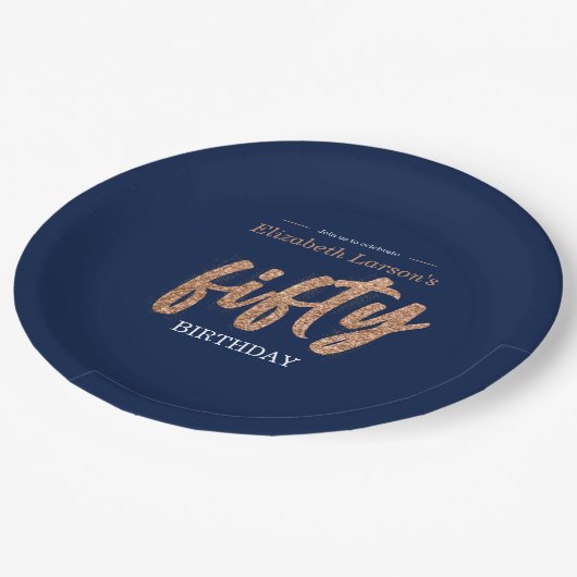50e verjaardag Moderne Gold & Blue | 50 Papieren Bordje (Gekanteld)