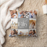 50e verjaardag moderne grijze fotocollage eenvoudi kussen<br><div class="desc">Hallo 50e verjaardag moderne grijs multi foto collage kussen home decor cadeau. Modern scripttekstontwerp. Onderdeel van een collectie.</div>