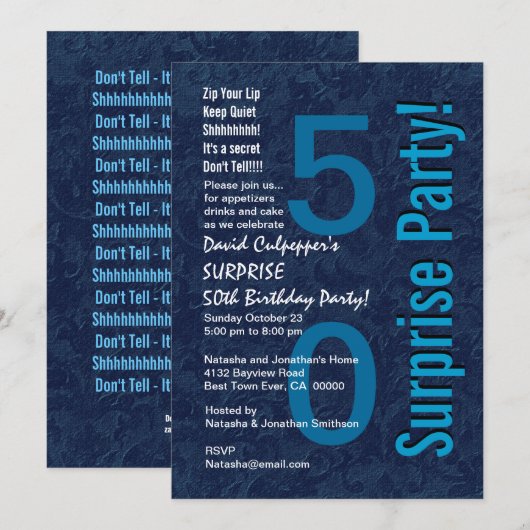 50e verjaardag Moderne Hues of Blue W033 Kaart (Voorkant / Achterkant)