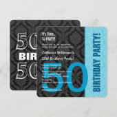 50e verjaardag Moderne kleurenpatroon Blauwe Damas Kaart (Voorkant / Achterkant)