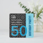 50e verjaardag Moderne kleurenpatroon Blauwe Damas Kaart (Staand voorkant)