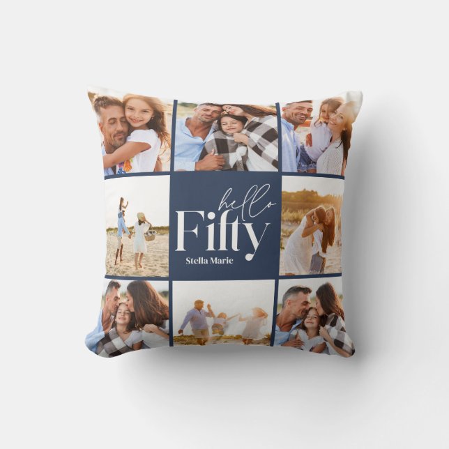 50e verjaardag moderne marine fotocollage eenvoudi kussen (Voorkant)