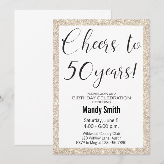 50e verjaardag Moderne minimalistische glitter Gol Kaart (Voorkant / Achterkant)