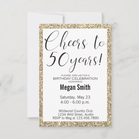 50e verjaardag Moderne Minimalistische Glitter Par Kaart (Voorkant)