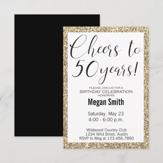 50e verjaardag Moderne Minimalistische Glitter Par Kaart (Voorkant / Achterkant)