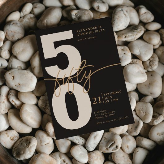 50e verjaardag Moderne minimalistische zwart goud Kaart