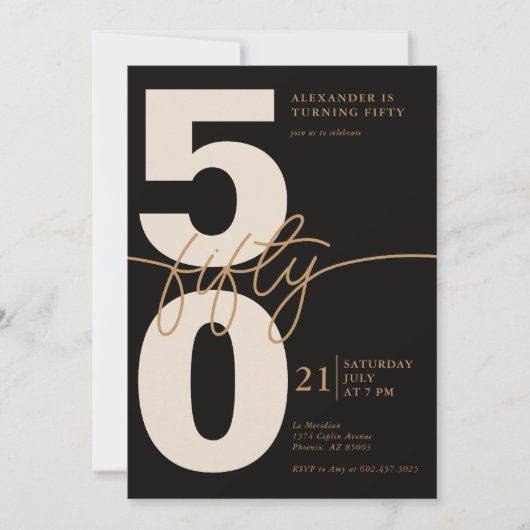 50e verjaardag Moderne minimalistische zwart goud Kaart (Voorkant)
