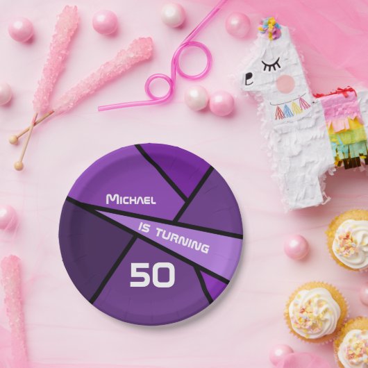 50e verjaardag Moderne Paarse geometrische vormen Papieren Bordje (Feest)