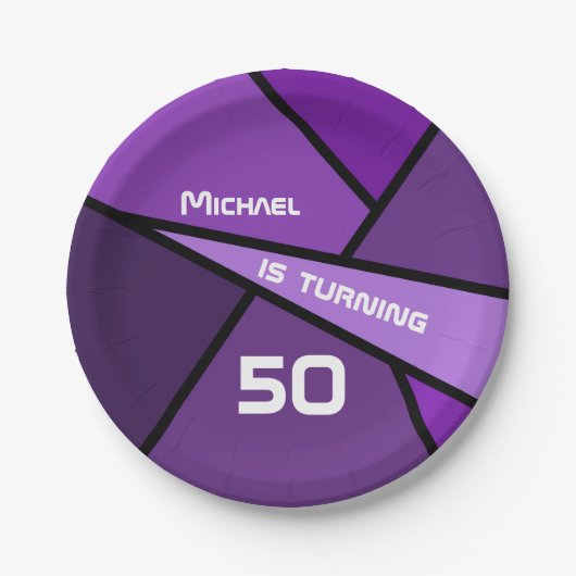 50e verjaardag Moderne Paarse geometrische vormen Papieren Bordje (Voorkant)