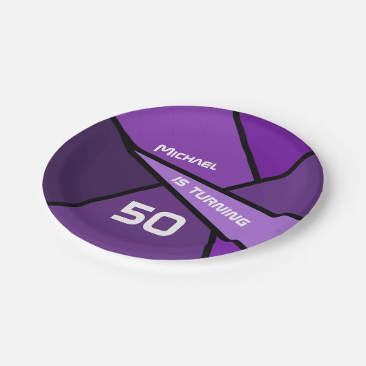 50e verjaardag Moderne Paarse geometrische vormen Papieren Bordje (Gekanteld)