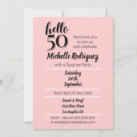 50e verjaardag Moderne Roze en Zwarte Partij Kaart (Achterkant)