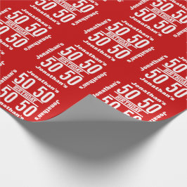 50e verjaardag Moderne tekst ontwerp rood wit R02Z Cadeaupapier
