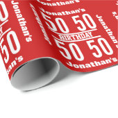 50e verjaardag Moderne tekst ontwerp rood wit R02Z Cadeaupapier (Rol Hoek)