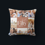 50e verjaardag moderne terracotta fotocollage kussen<br><div class="desc">Hallo 50e verjaardag moderne terracotta multi foto collage kussen home decor cadeau. Modern scripttekstontwerp. Onderdeel van een collectie.</div>