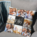 50e verjaardag moderne zwarte fotocollage eenvoudi kussen<br><div class="desc">Hallo 50e verjaardag moderne zwarte multi foto collage kussen home decor cadeau. Modern scripttekstontwerp. Onderdeel van een collectie.</div>