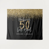 50e verjaardag moderne zwarte + gouden glitter sti wandkleed (Voorkant (horizontaal))