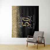 50e verjaardag moderne zwarte + gouden glitter sti wandkleed (In situ)