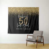 50e verjaardag moderne zwarte + gouden glitter sti wandkleed (In Situ (horizontaal))