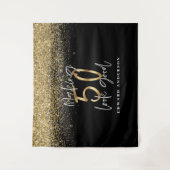 50e verjaardag moderne zwarte + gouden glitter sti wandkleed (Voorkant)