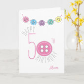 50e verjaardag moeder naaikaart met roze knop kaart (Gele Bloem)