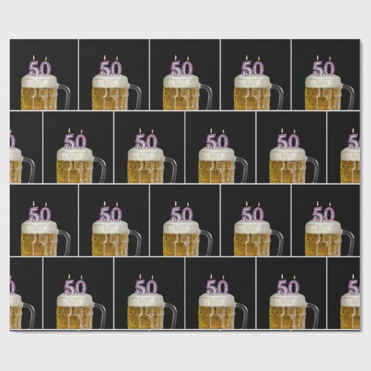 50e verjaardag Mok bier met kaarsen Cadeaupapier (Vlak)
