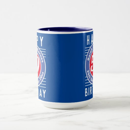 50e Verjaardag Mok met Leeftijd, Naam, & Datum (Midden)