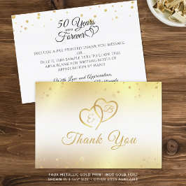 50e verjaardag Monogram Hearts Gold Thank You Bedankkaart