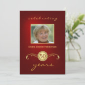 50e verjaardag -  monogram rood en goud kaart (Staand voorkant)