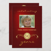 50e verjaardag -  monogram rood en goud kaart (Voorkant / Achterkant)